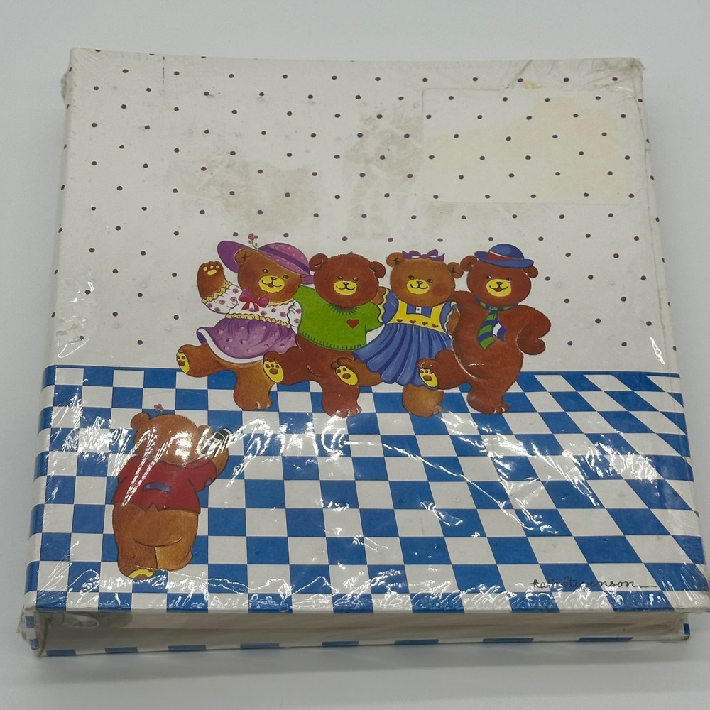 Vintage Katie Stevenson Teddy Bear Photo Album Blue Checkered 3 Ring Binder New